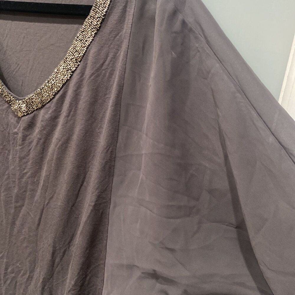 Pleione Women's Grey Charcoal V-Neck Sheer Sleeve Tunic Blouse Top Shirt Sz M - Picture 3 of 5